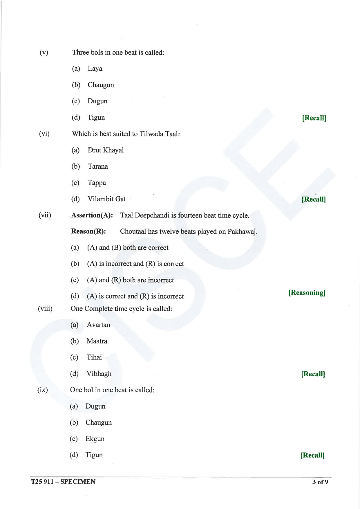 ICSE Class 10 2025 Hindustani Music (QP & MS) Specimen Paper - Page 3
