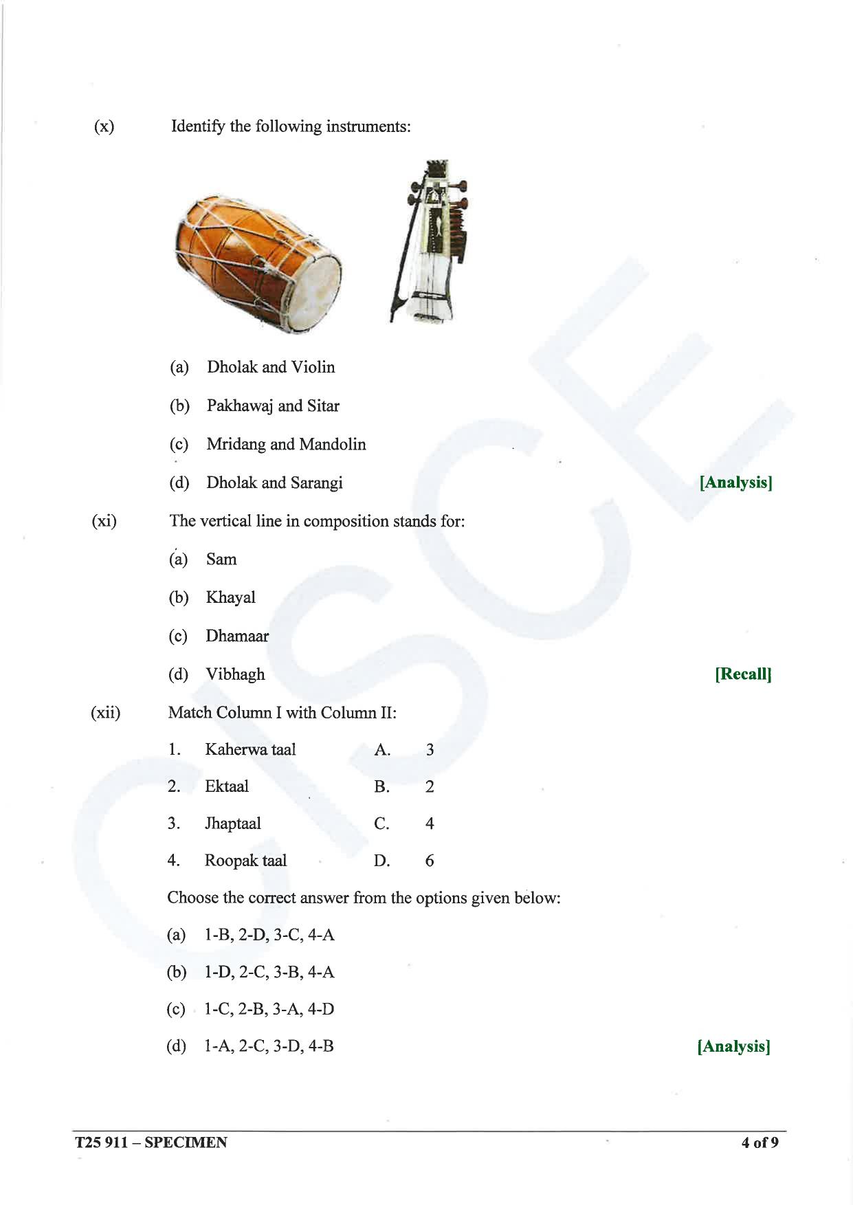 ICSE Class 10 2025 Hindustani Music (QP & MS) Specimen Paper - Page 4