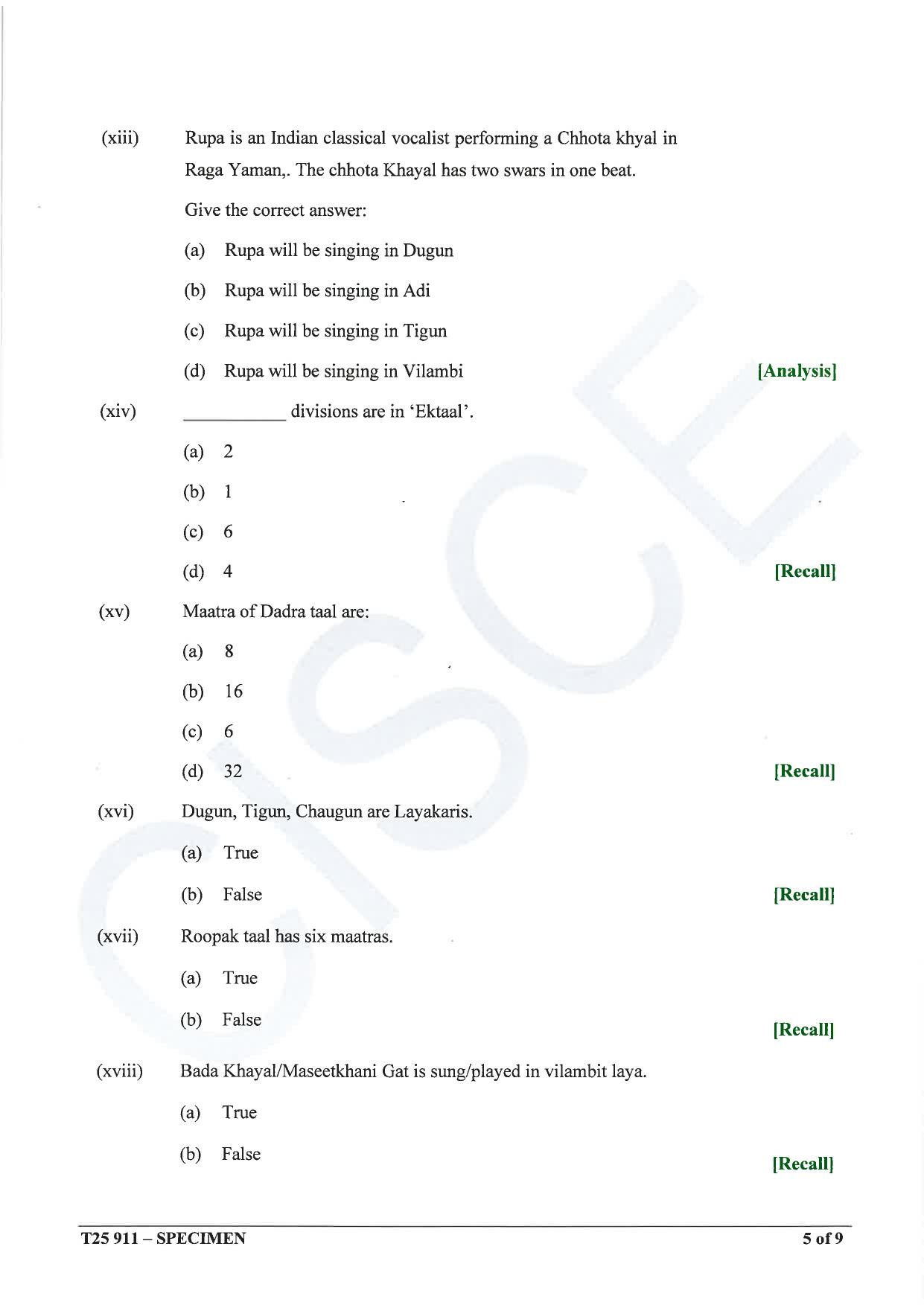 ICSE Class 10 2025 Hindustani Music (QP & MS) Specimen Paper - Page 5