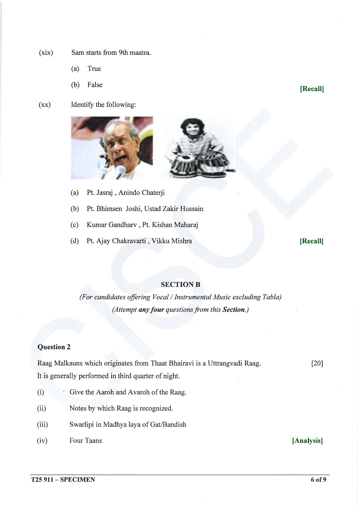 ICSE Class 10 2025 Hindustani Music (QP & MS) Specimen Paper - Page 6