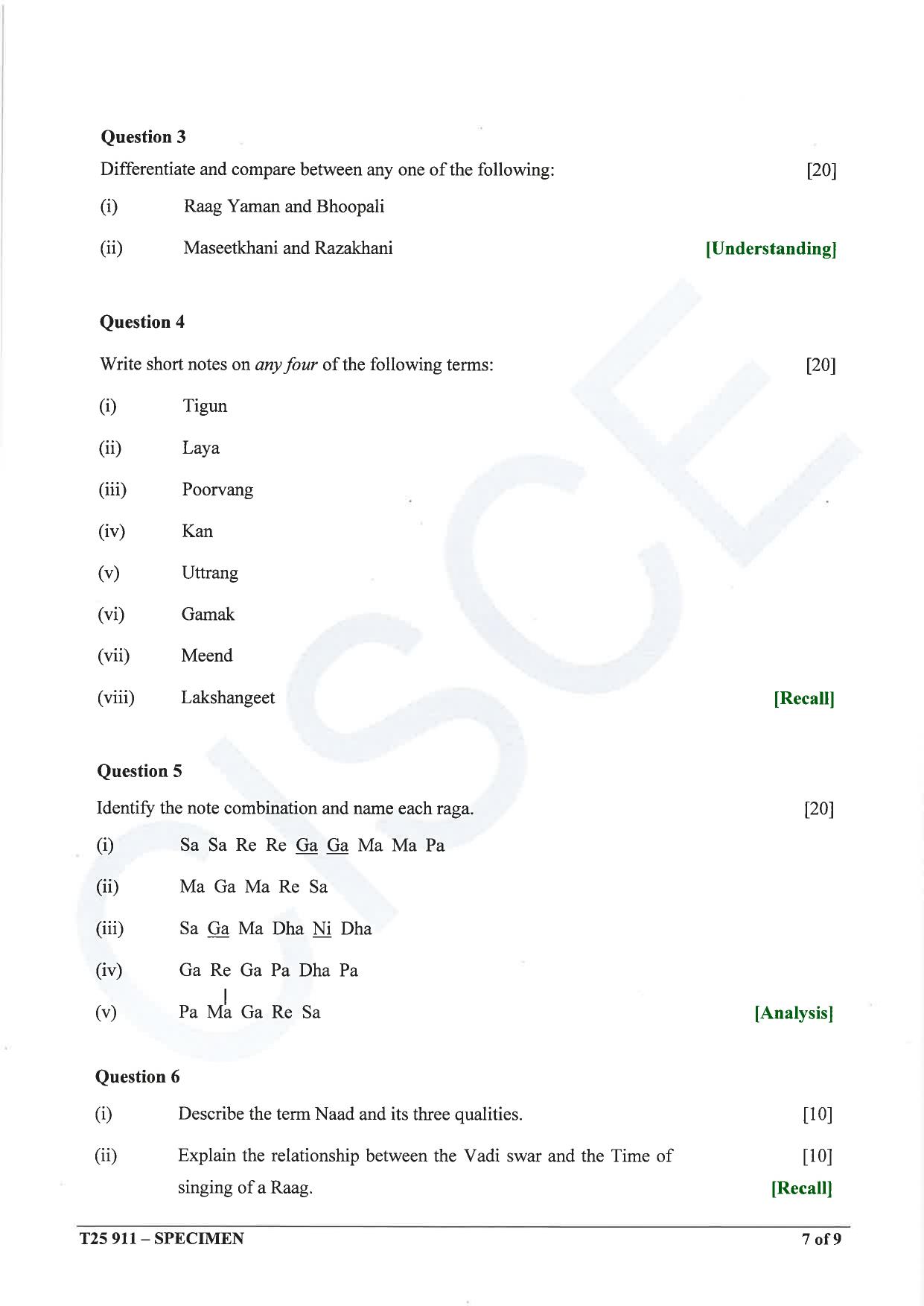 ICSE Class 10 2025 Hindustani Music (QP & MS) Specimen Paper - Page 7