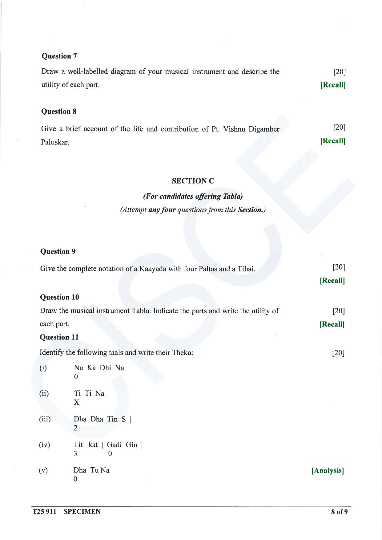 ICSE Class 10 2025 Hindustani Music (QP & MS) Specimen Paper - Page 8