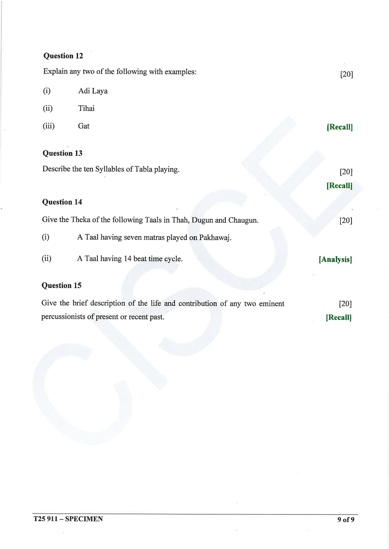 ICSE Class 10 2025 Hindustani Music (QP & MS) Specimen Paper - Page 9