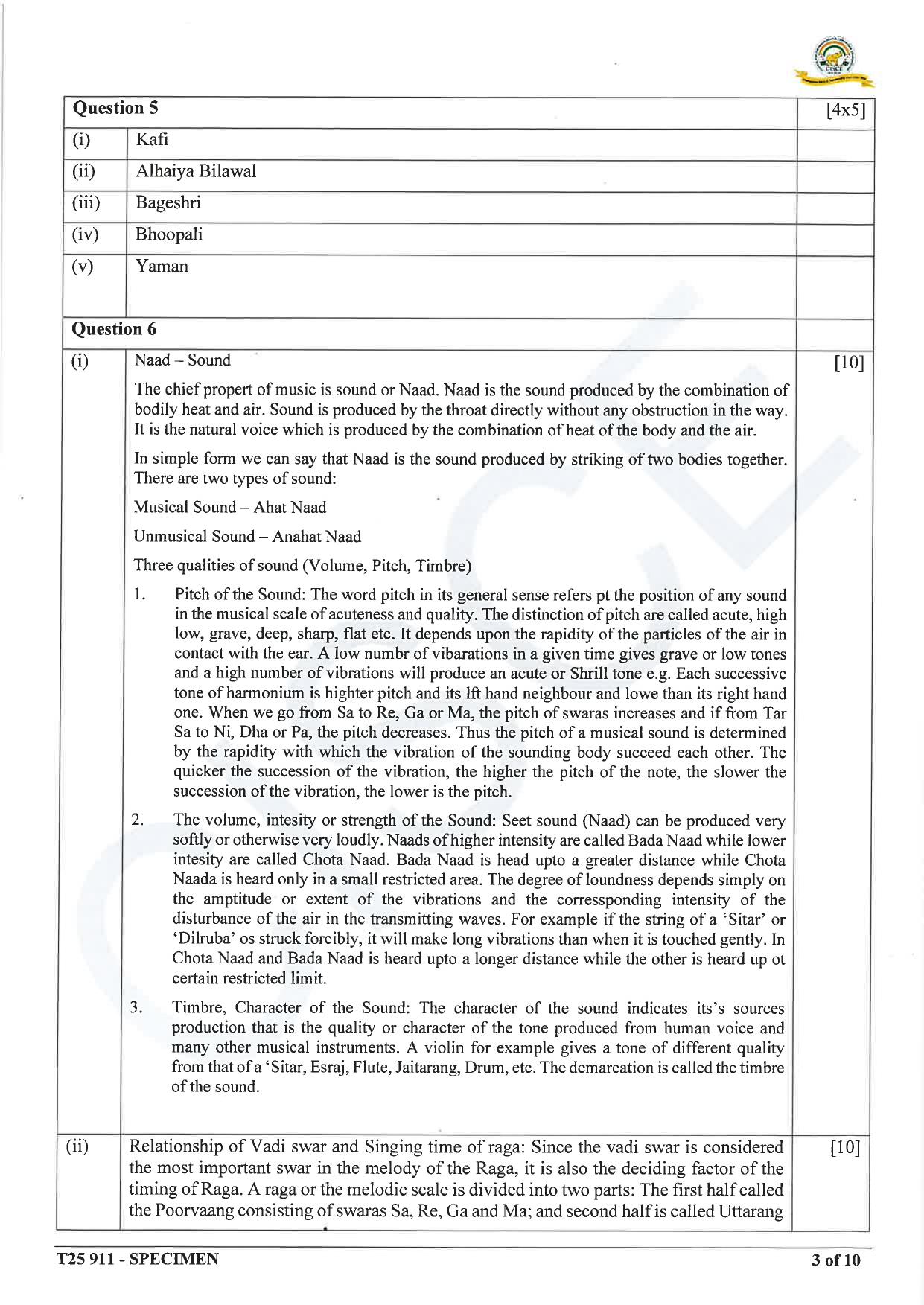 ICSE Class 10 2025 Hindustani Music (QP & MS) Specimen Paper - Page 12