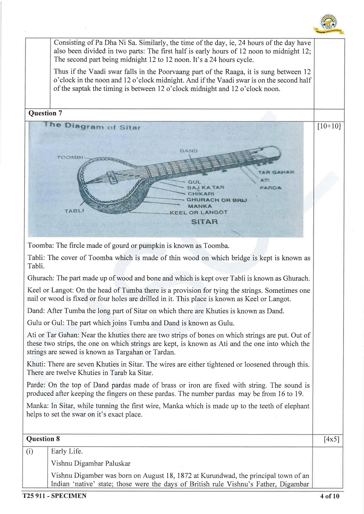 ICSE Class 10 2025 Hindustani Music (QP & MS) Specimen Paper - Page 13