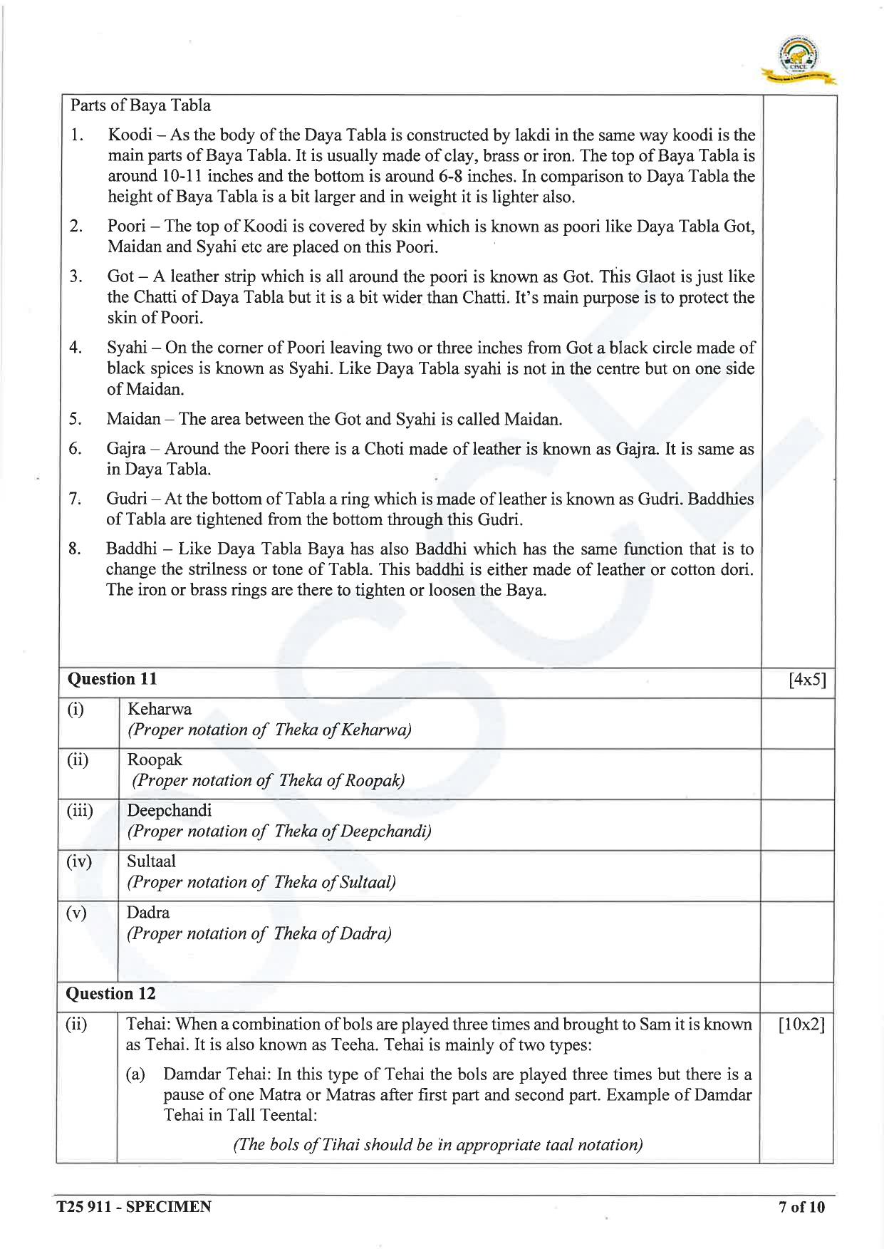 ICSE Class 10 2025 Hindustani Music (QP & MS) Specimen Paper - Page 16