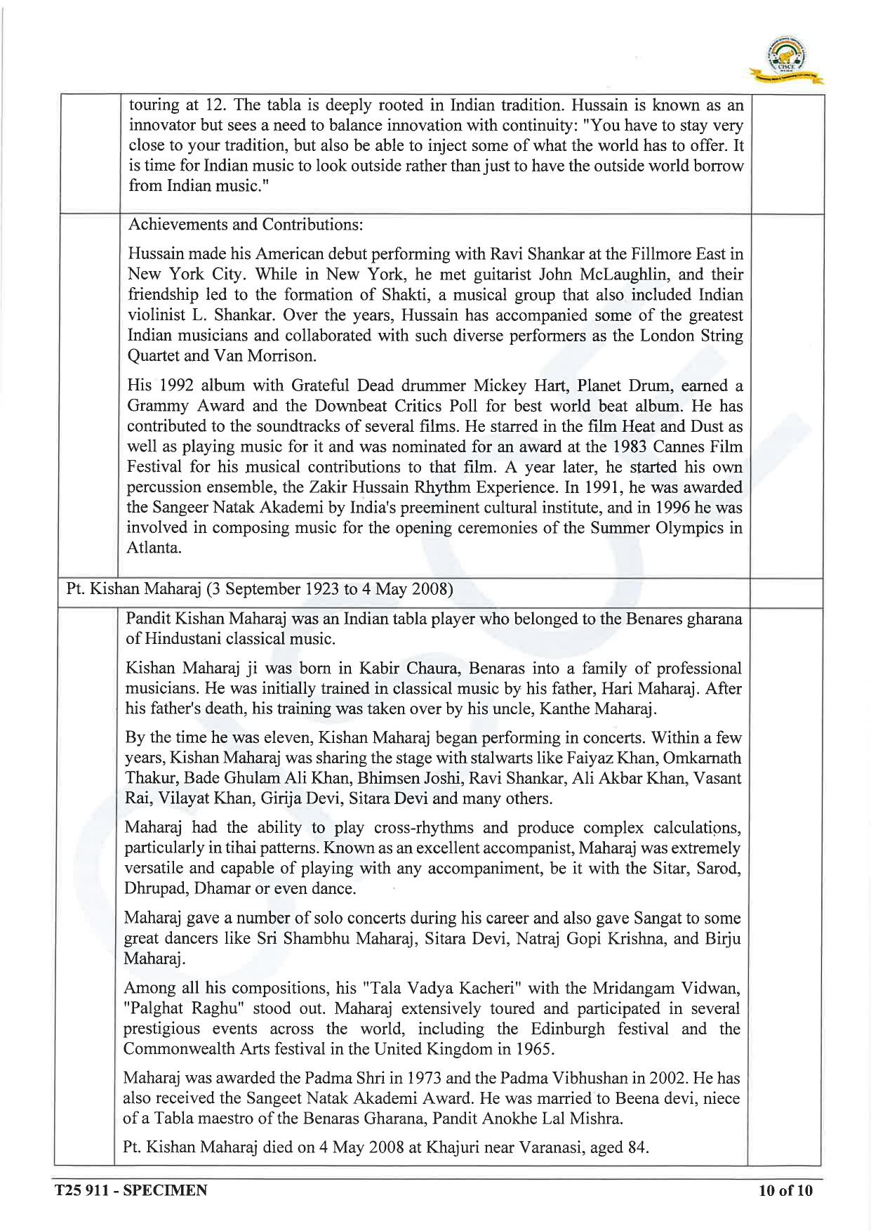 ICSE Class 10 2025 Hindustani Music (QP & MS) Specimen Paper - Page 19