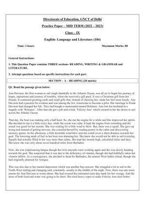 Edudel Class 9 English Sample Question Paper
