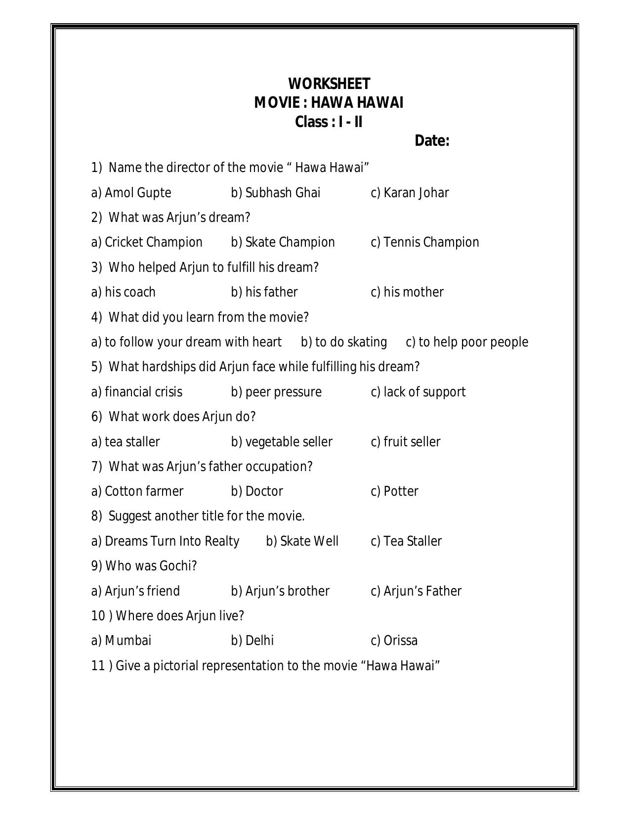 Worksheets for Class 2 EVS Assignment 17 Hawa Hawai - Page 1