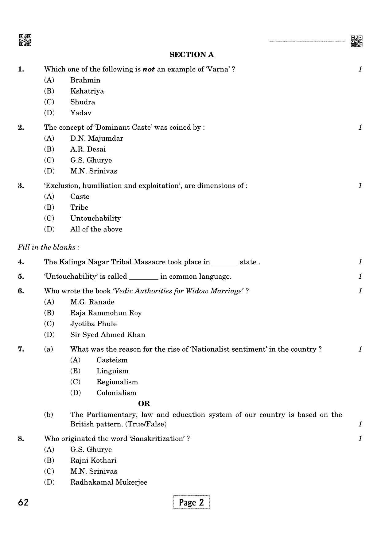 CBSE Class 12 039 SOCIOLOGY 2021 Compartment Question Paper - Page 2