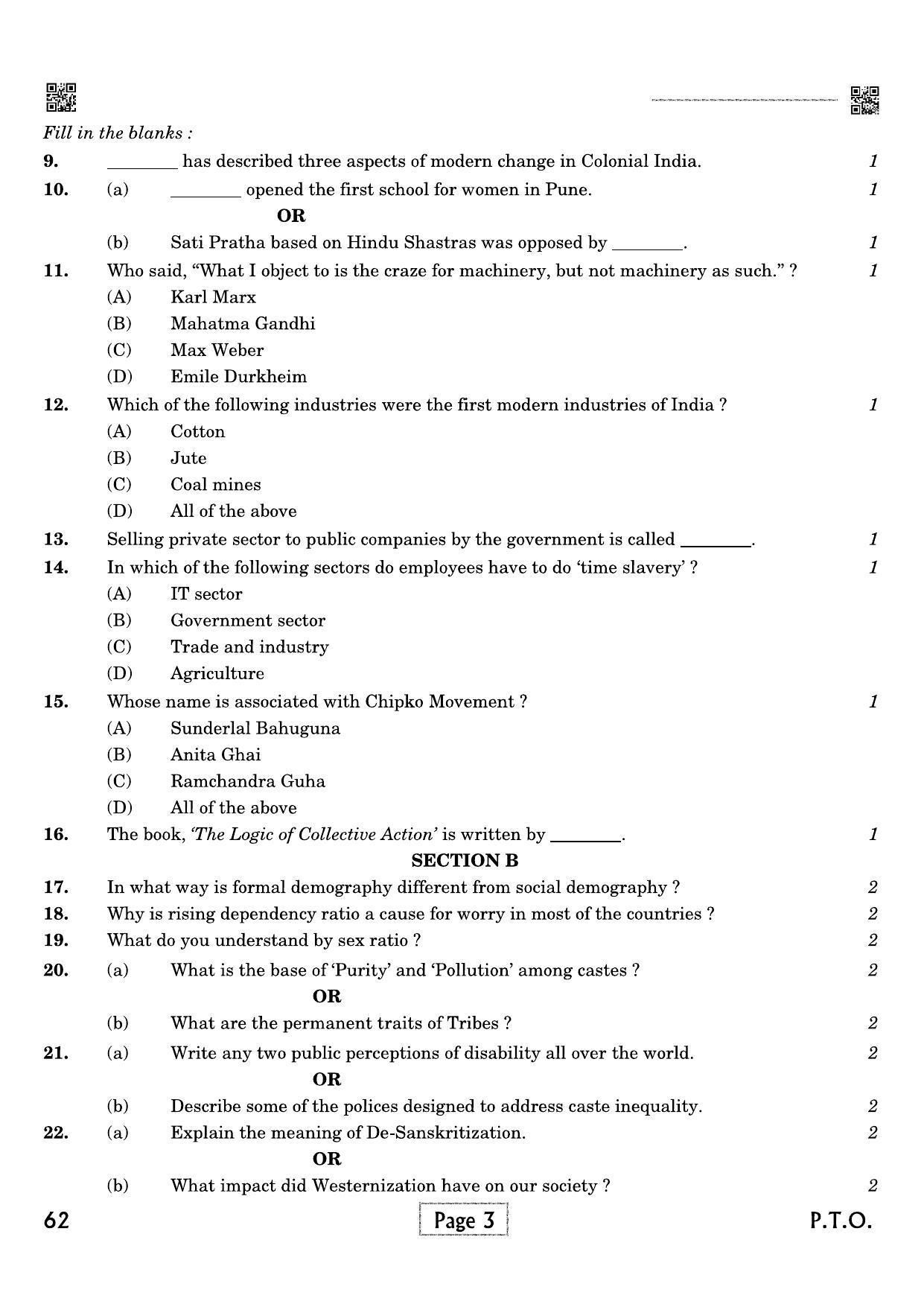 CBSE Class 12 039 SOCIOLOGY 2021 Compartment Question Paper - Page 3