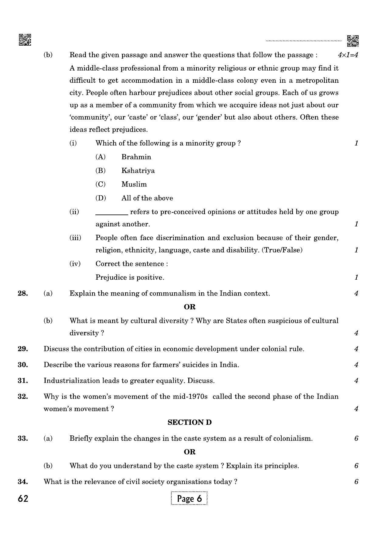 CBSE Class 12 039 SOCIOLOGY 2021 Compartment Question Paper - Page 6