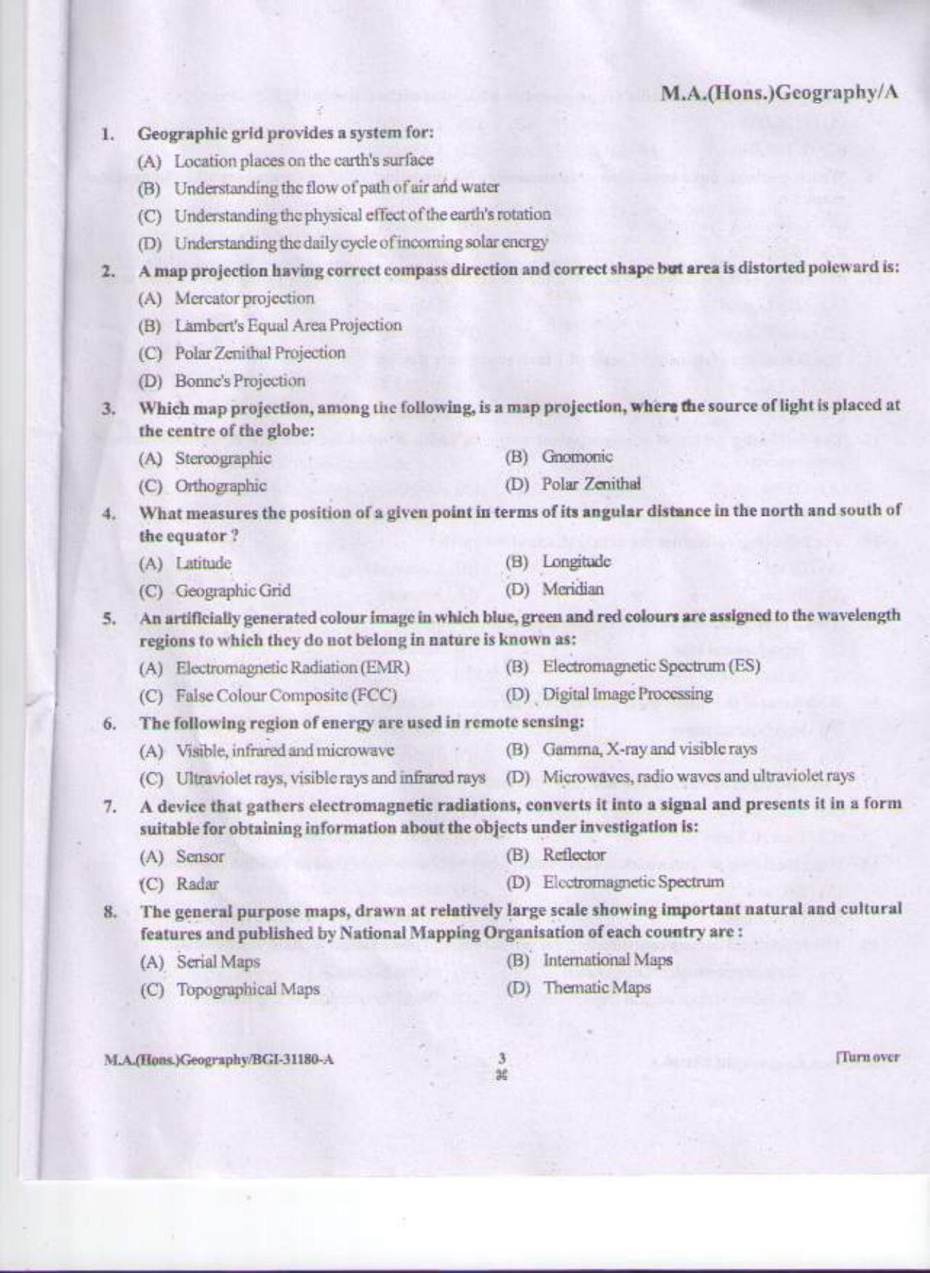 PU CET PG 2015: M.A (Geography) Question Paper - Page 2