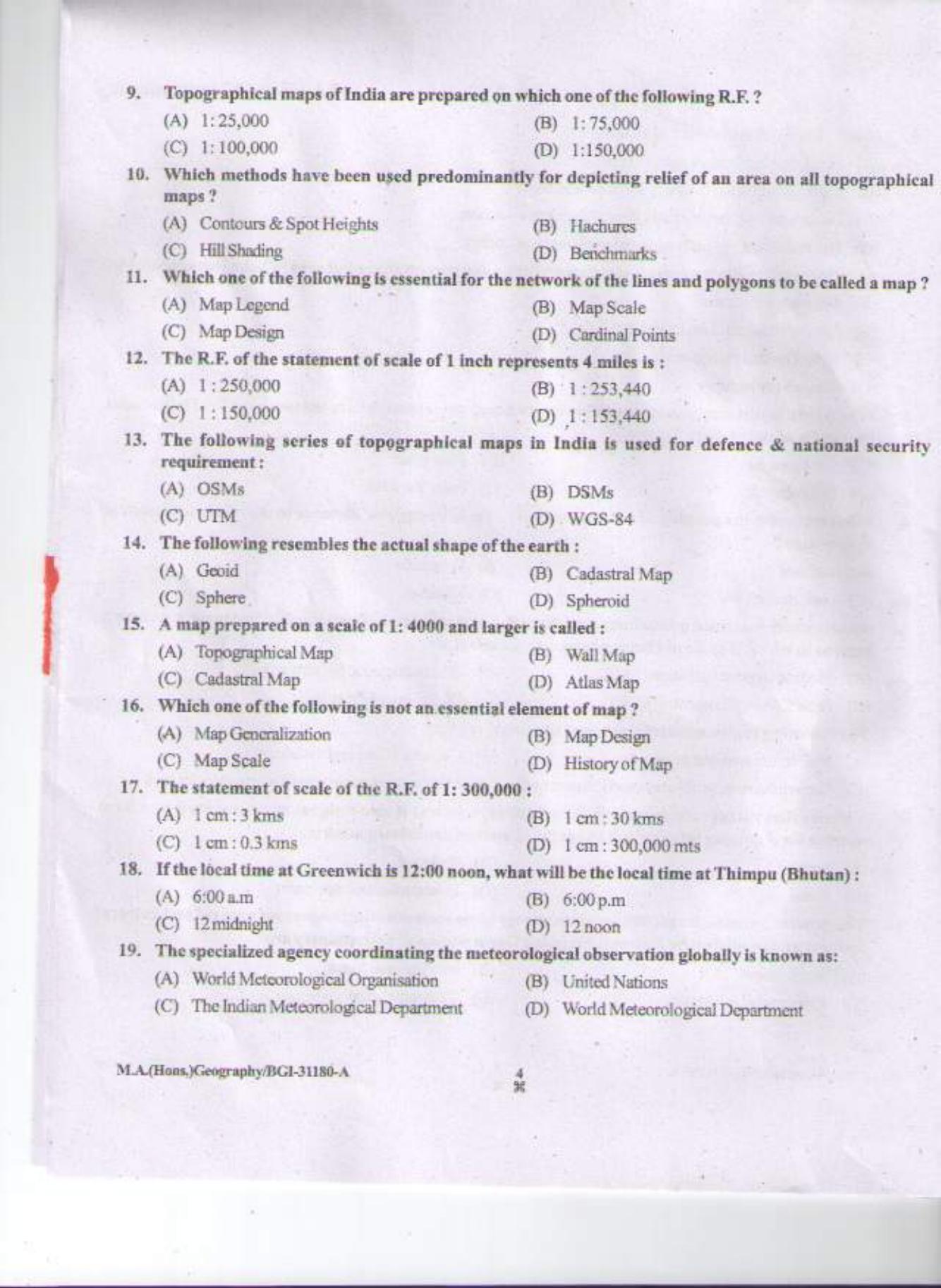 PU CET PG 2015: M.A (Geography) Question Paper - Page 3