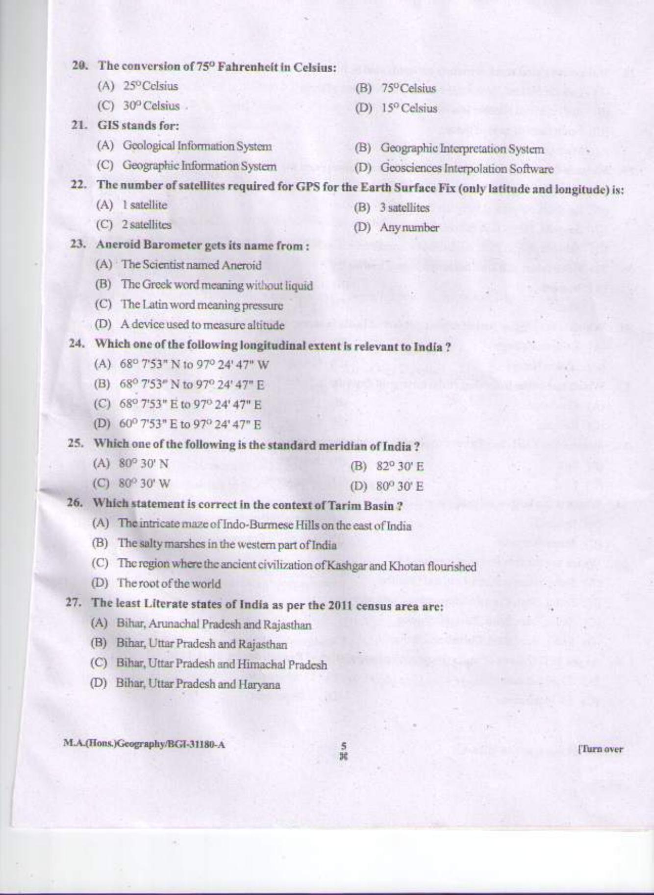 PU CET PG 2015: M.A (Geography) Question Paper - Page 4