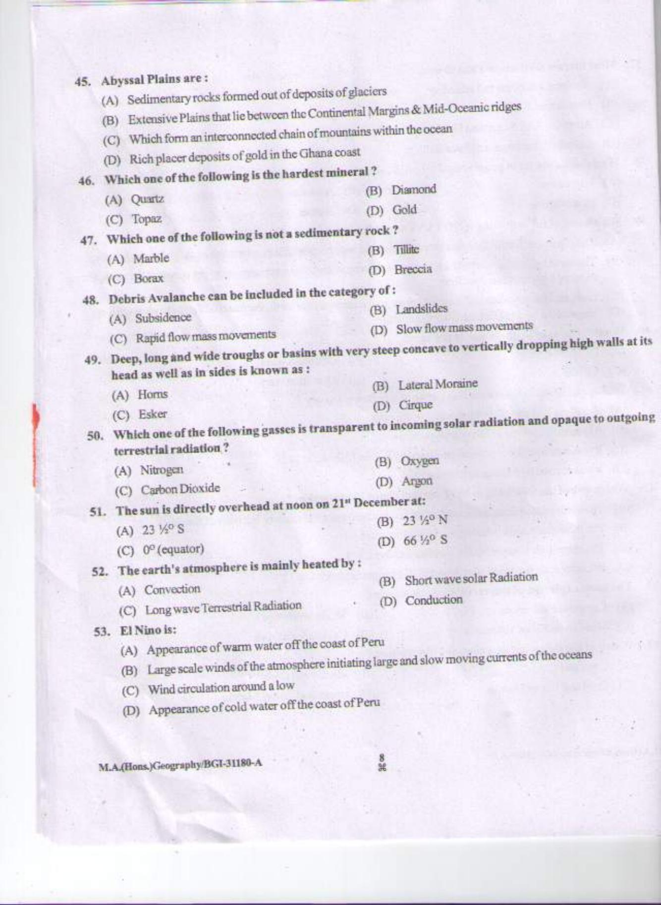 PU CET PG 2015: M.A (Geography) Question Paper - Page 7