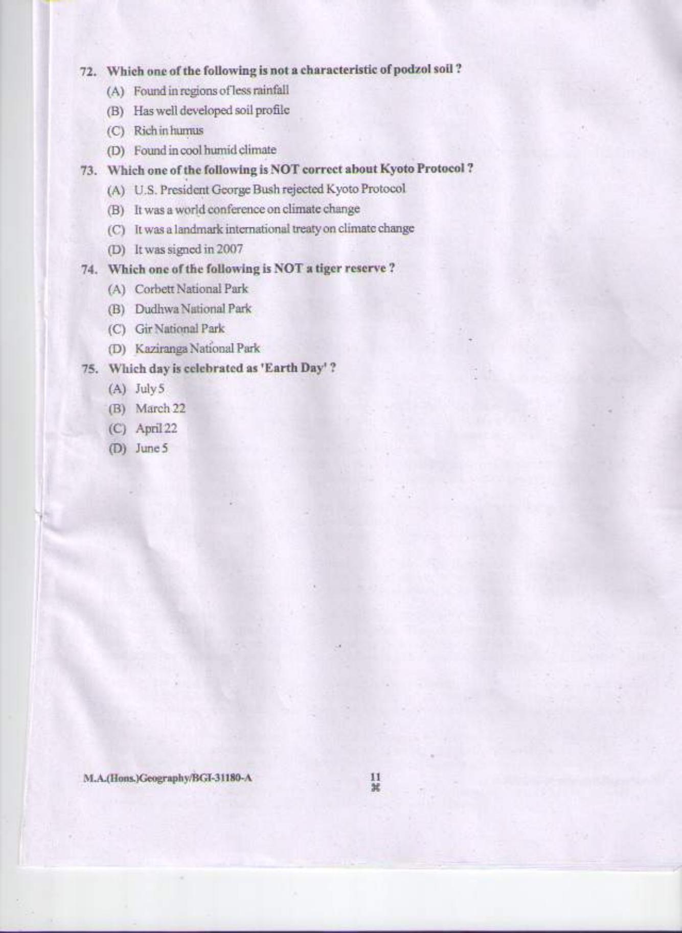 PU CET PG 2015: M.A (Geography) Question Paper - Page 10
