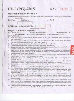 PU CET PG 2015: M.A (Geography) Question Paper