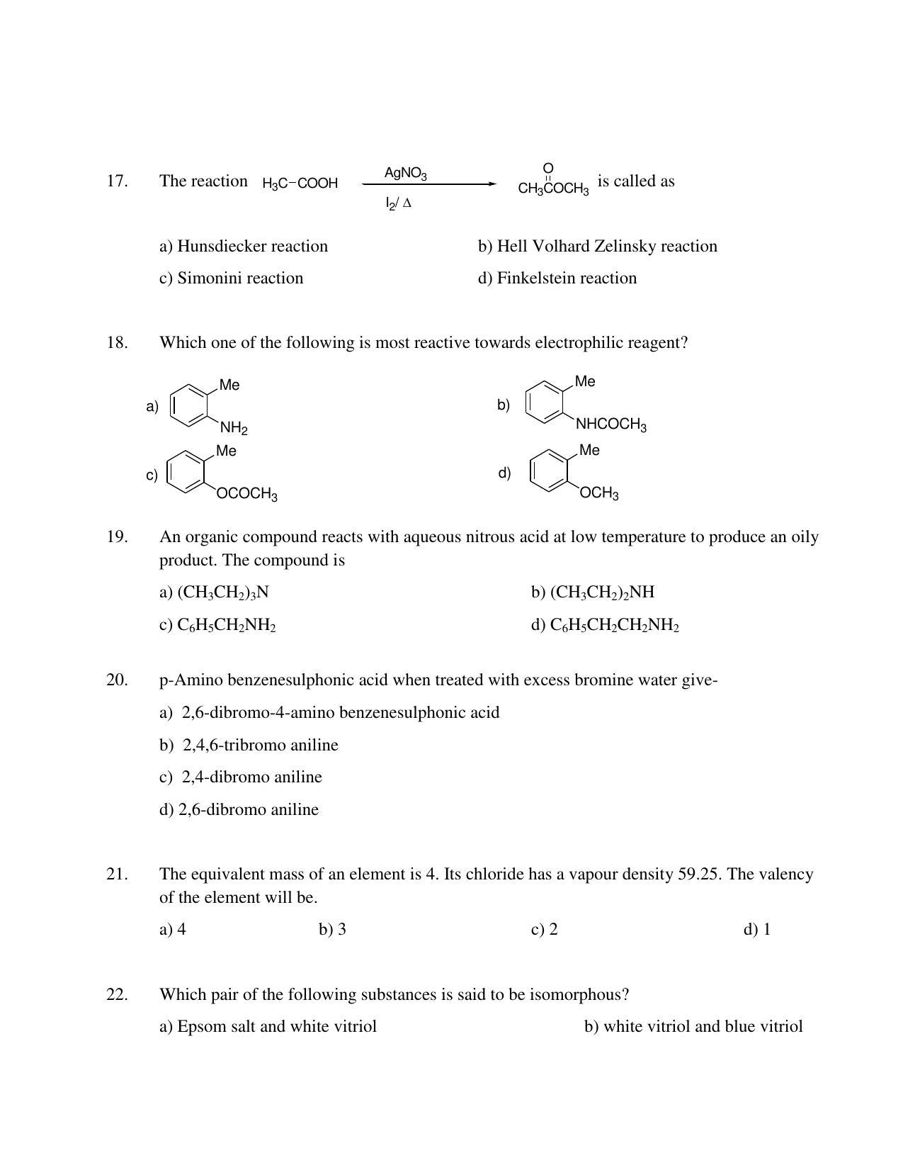 OJEE 2014 Chemistry (Pharmacy/ BAMS/ BHMS/MCA-dual degree) Question Paper - Page 4