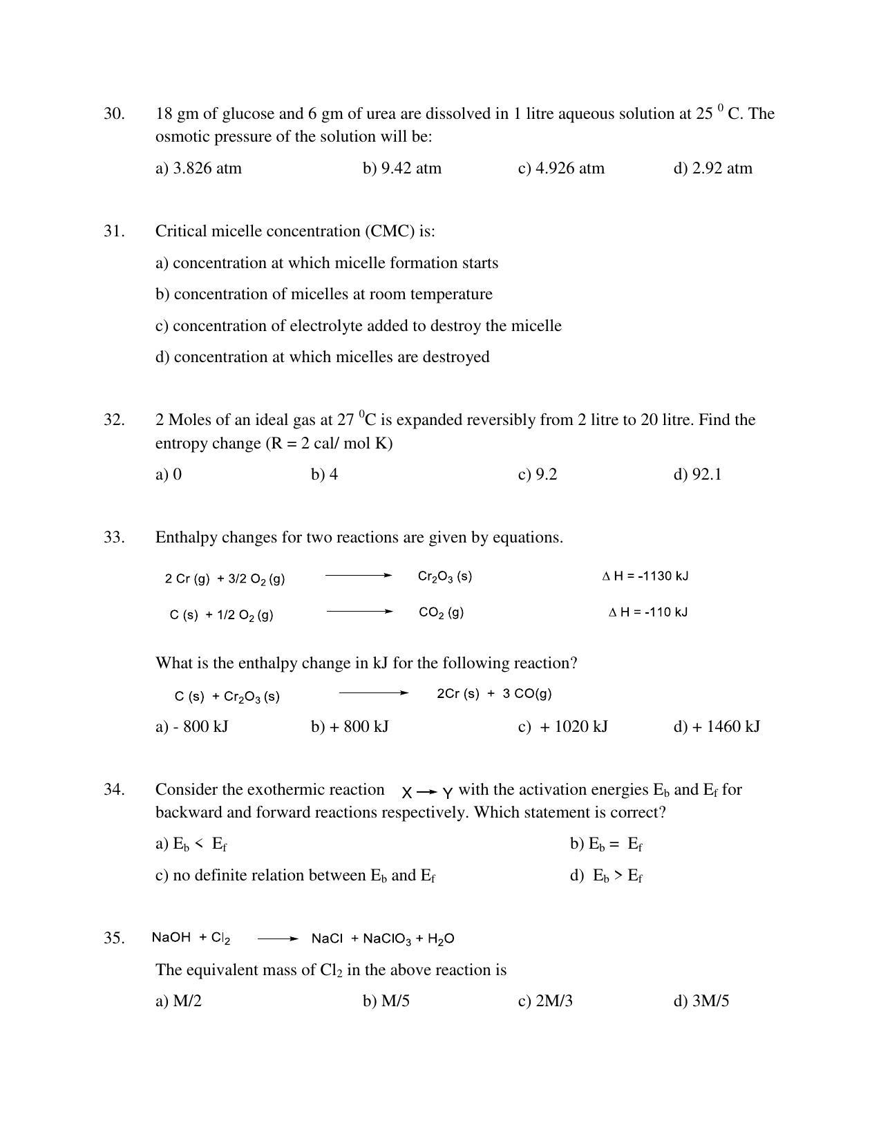 OJEE 2014 Chemistry (Pharmacy/ BAMS/ BHMS/MCA-dual degree) Question Paper - Page 6