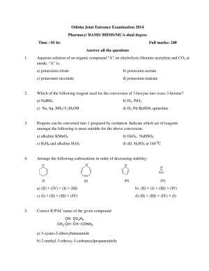 OJEE 2014 Chemistry (Pharmacy/ BAMS/ BHMS/MCA-dual degree) Question Paper