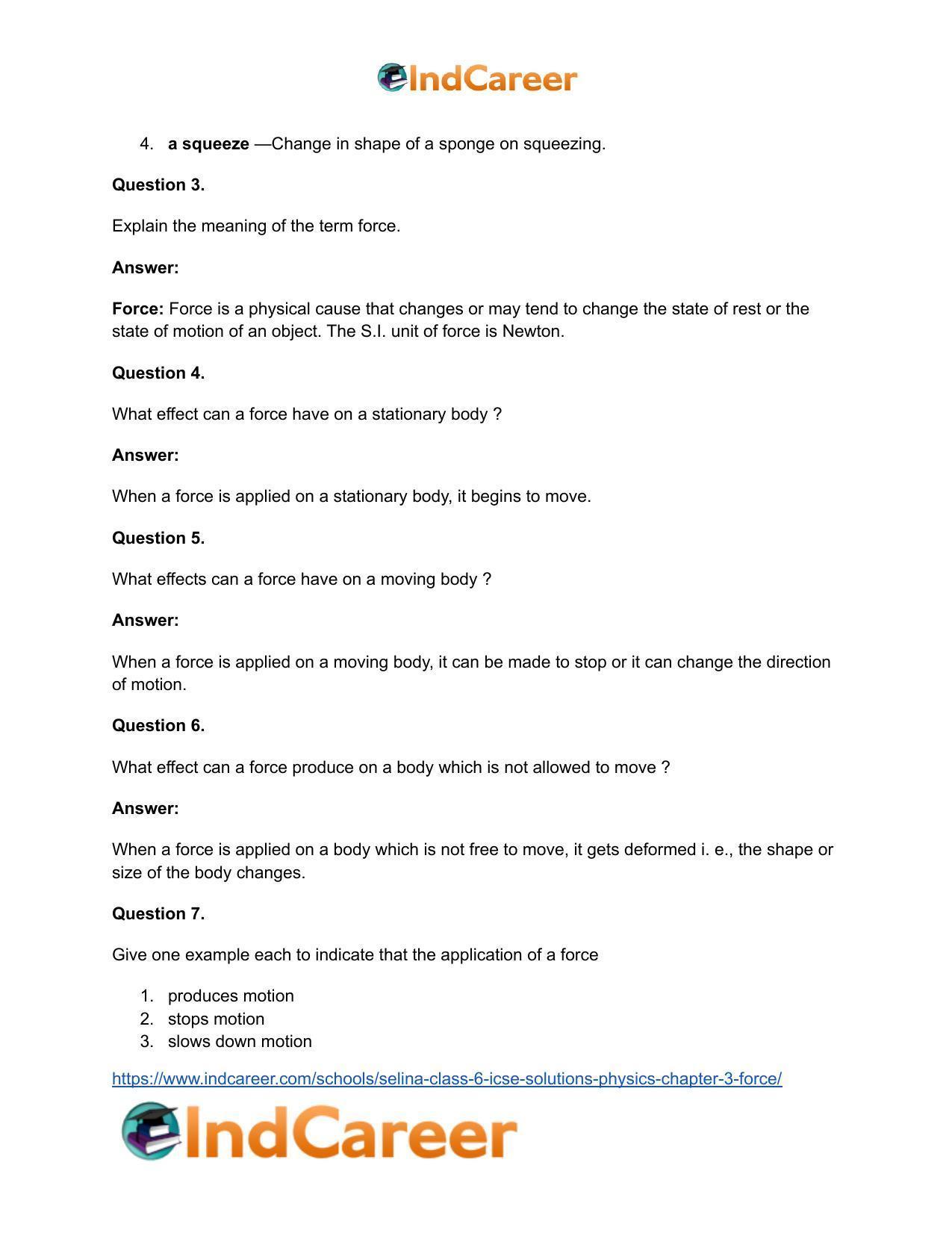 Selina Class 6 ICSE Solutions Physics : Chapter 3- Force - Page 6