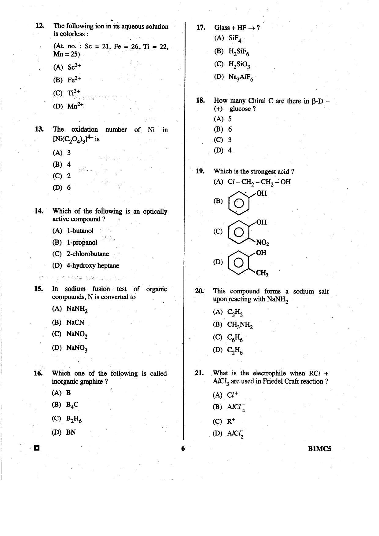 BCECE 2015 Chemistry Question Paper - Page 6