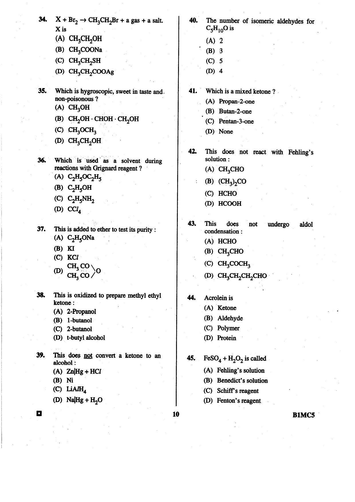 BCECE 2015 Chemistry Question Paper - Page 10