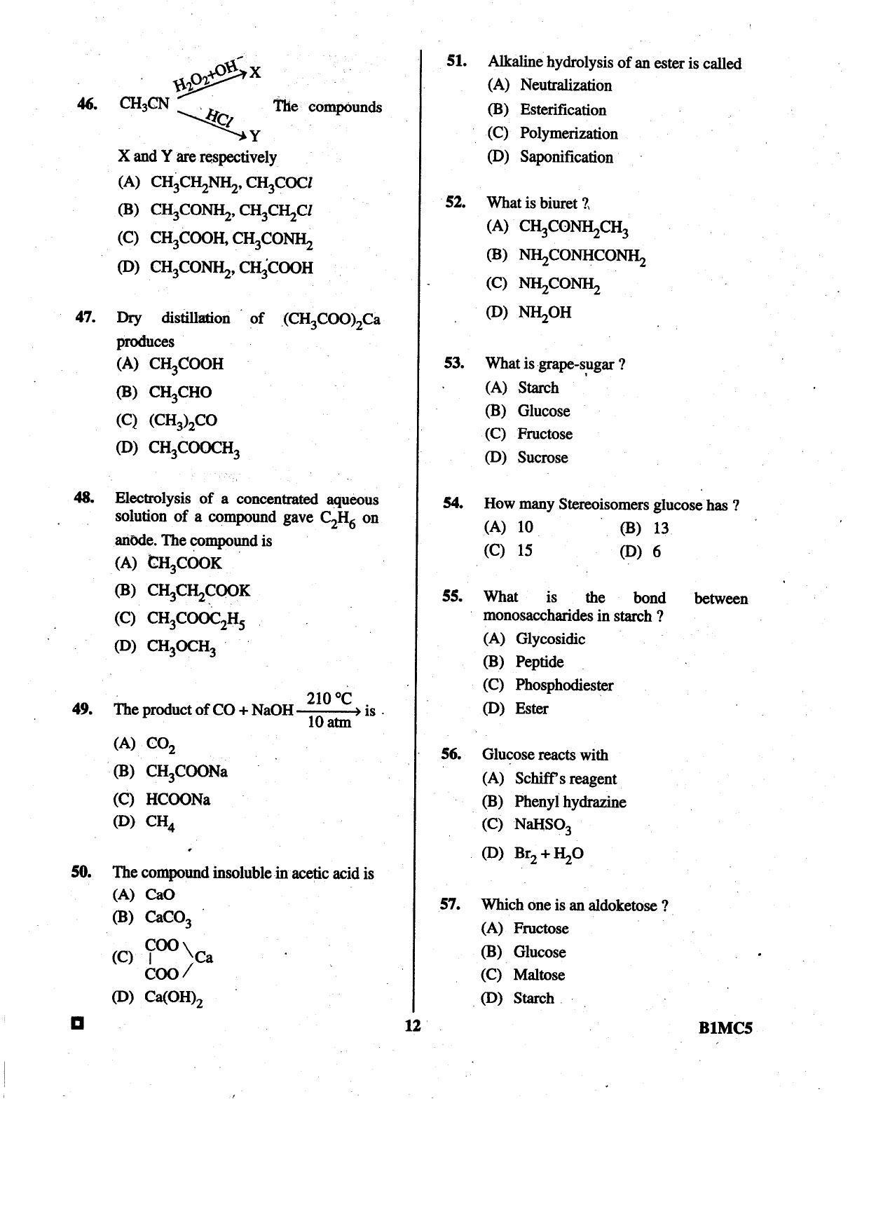 BCECE 2015 Chemistry Question Paper - Page 12
