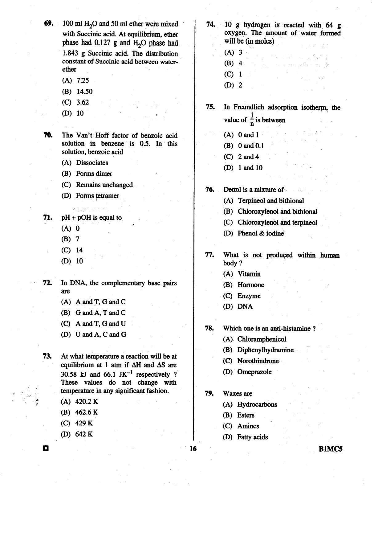 BCECE 2015 Chemistry Question Paper - Page 16