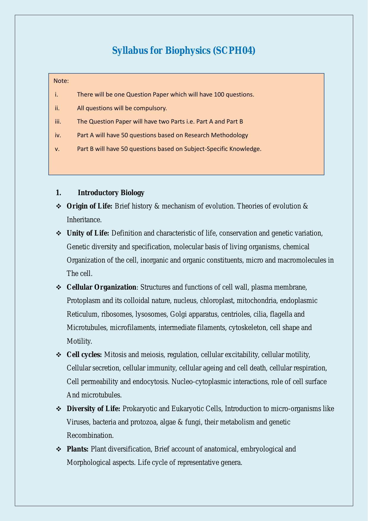 NTA PhD Entrance Exam Bio-Physics Syllabus - Page 1