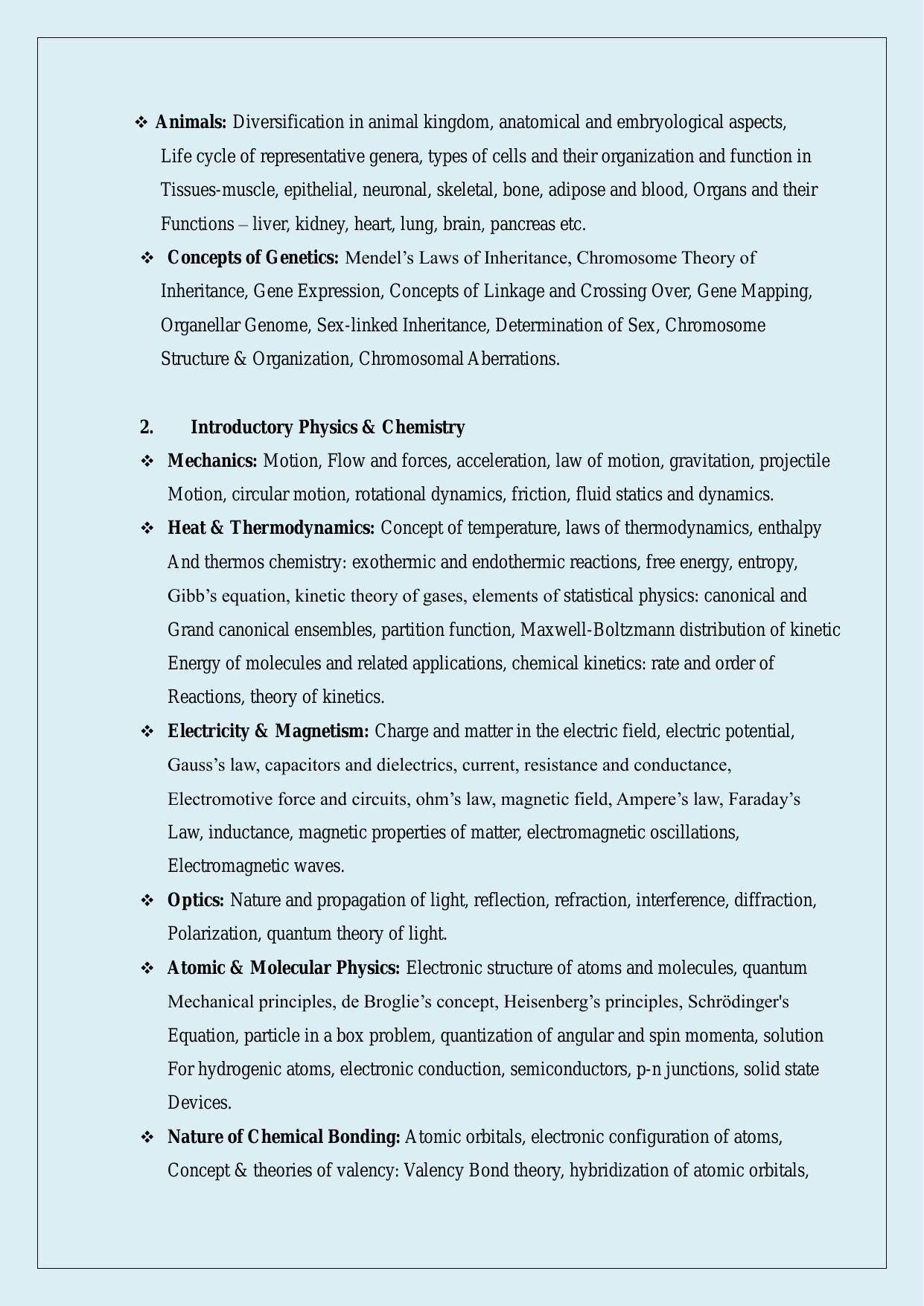 NTA PhD Entrance Exam Bio-Physics Syllabus - Page 2