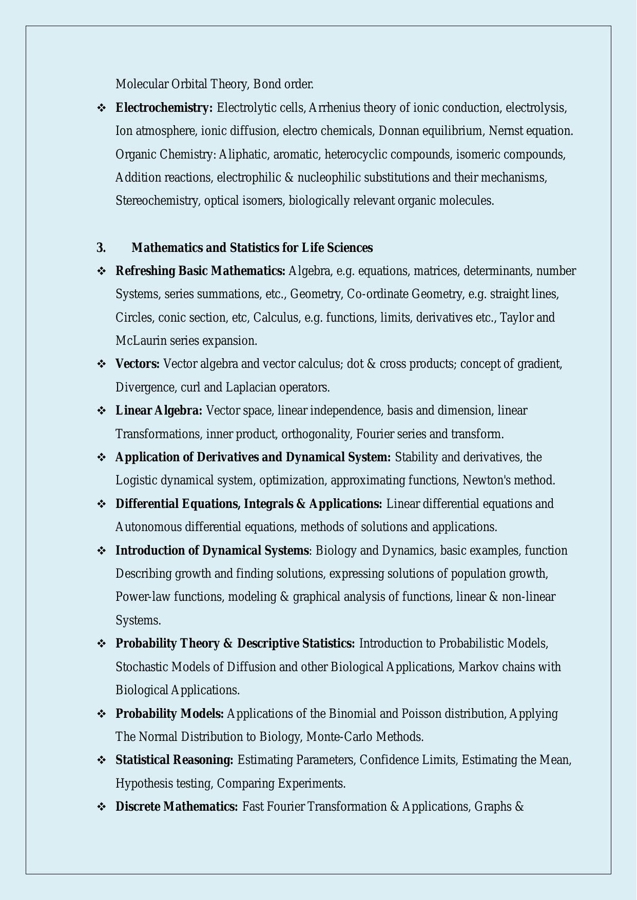NTA PhD Entrance Exam Bio-Physics Syllabus - Page 3