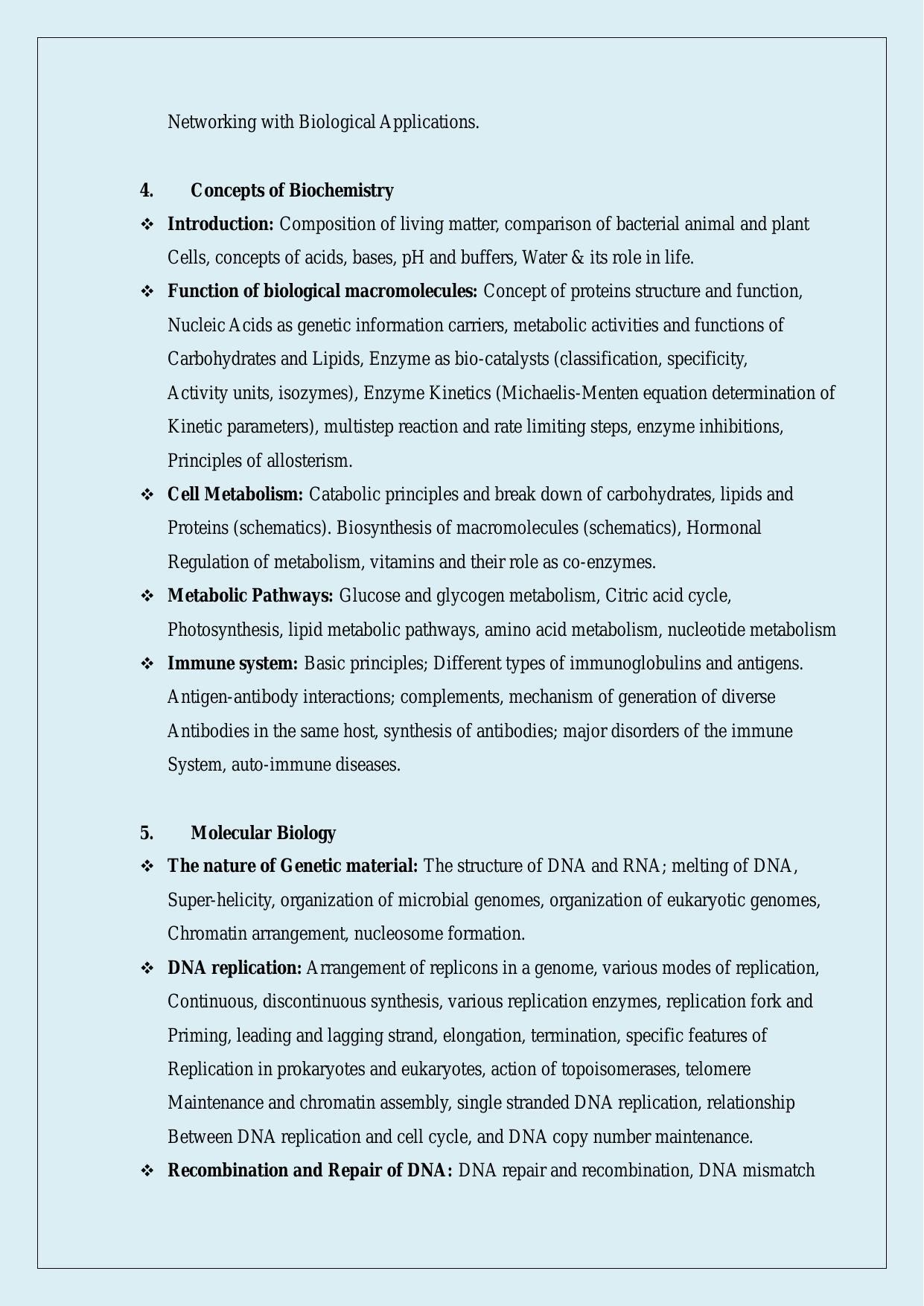 NTA PhD Entrance Exam Bio-Physics Syllabus - Page 4