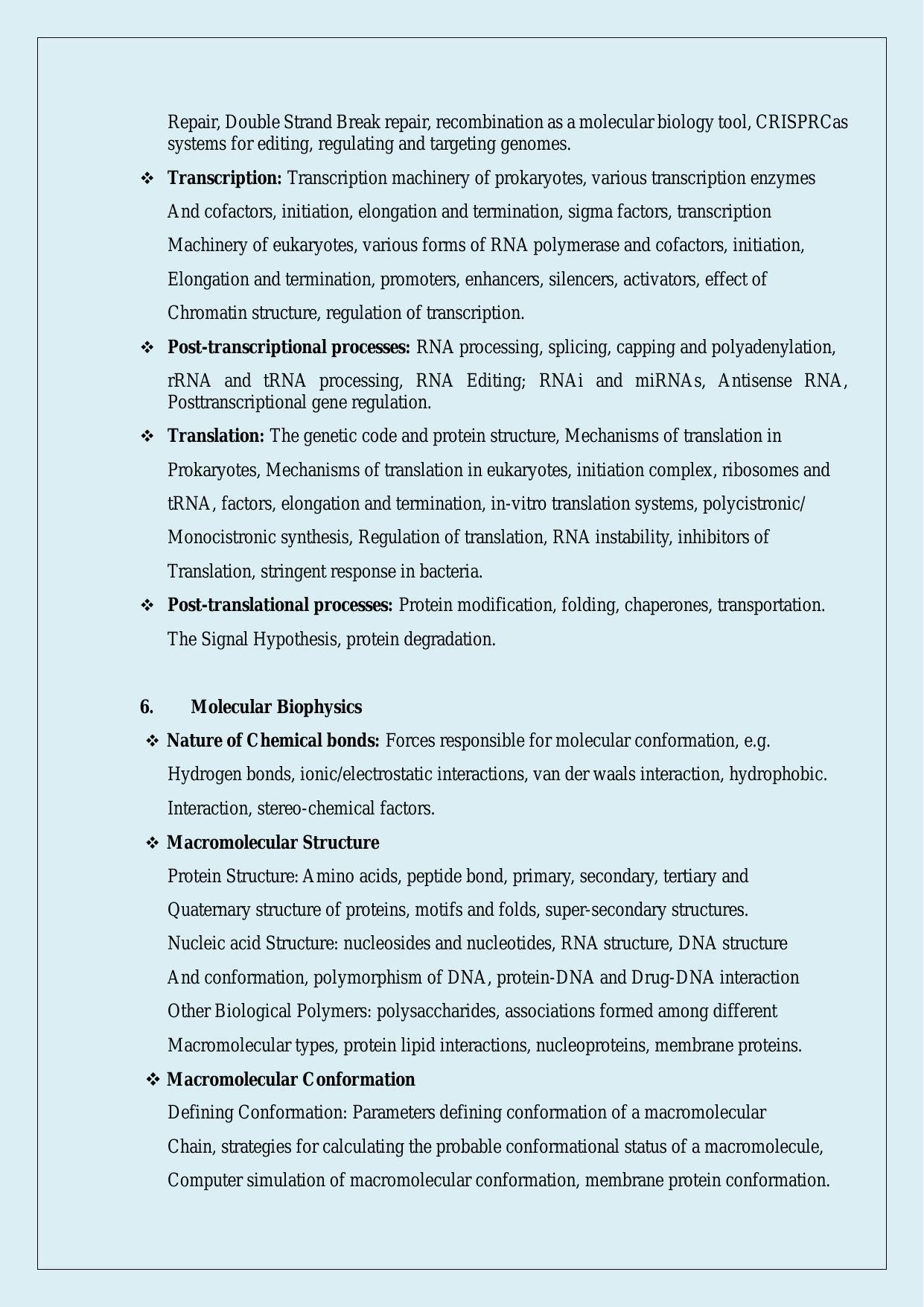 NTA PhD Entrance Exam Bio-Physics Syllabus - Page 5
