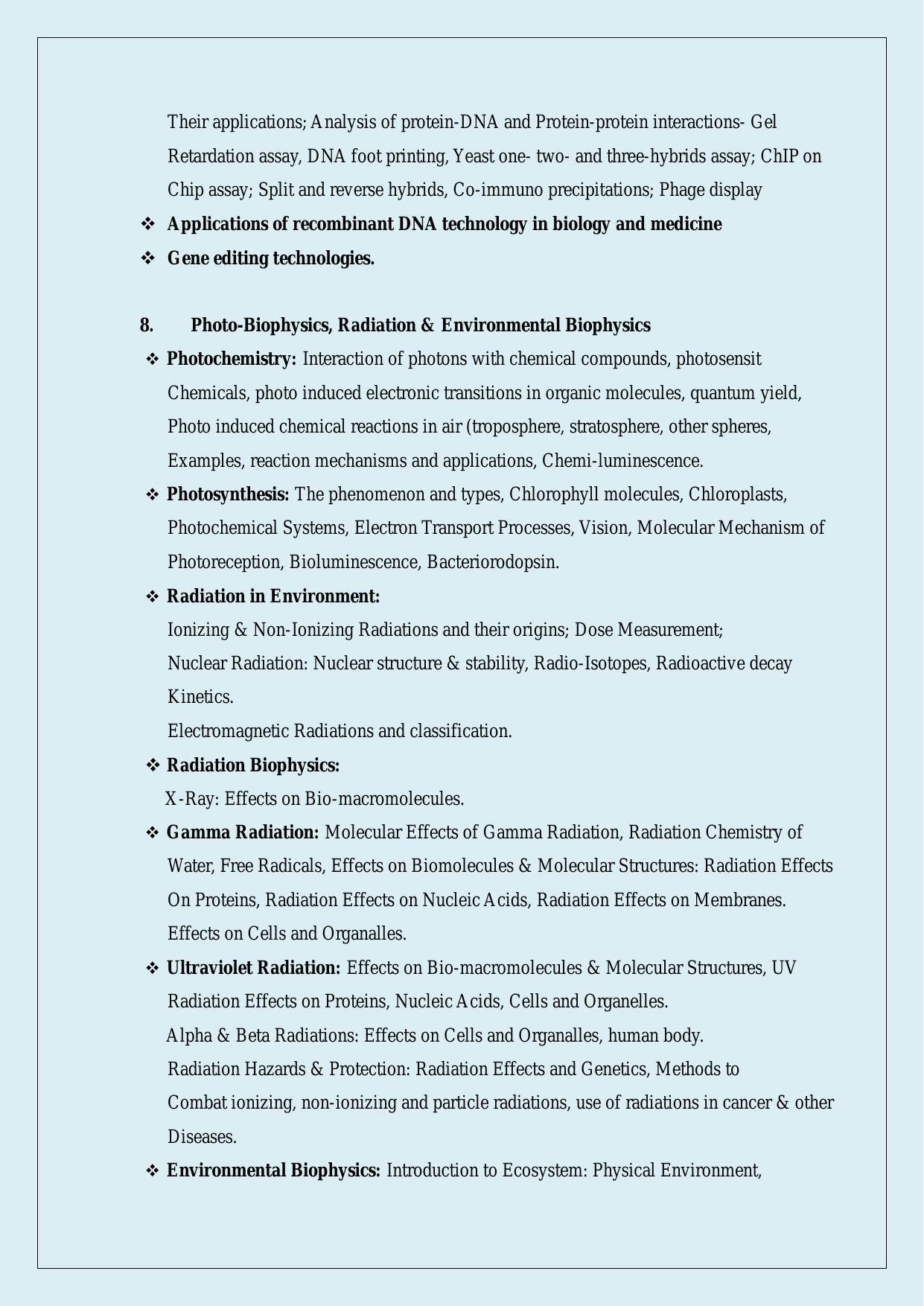 NTA PhD Entrance Exam Bio-Physics Syllabus - Page 8