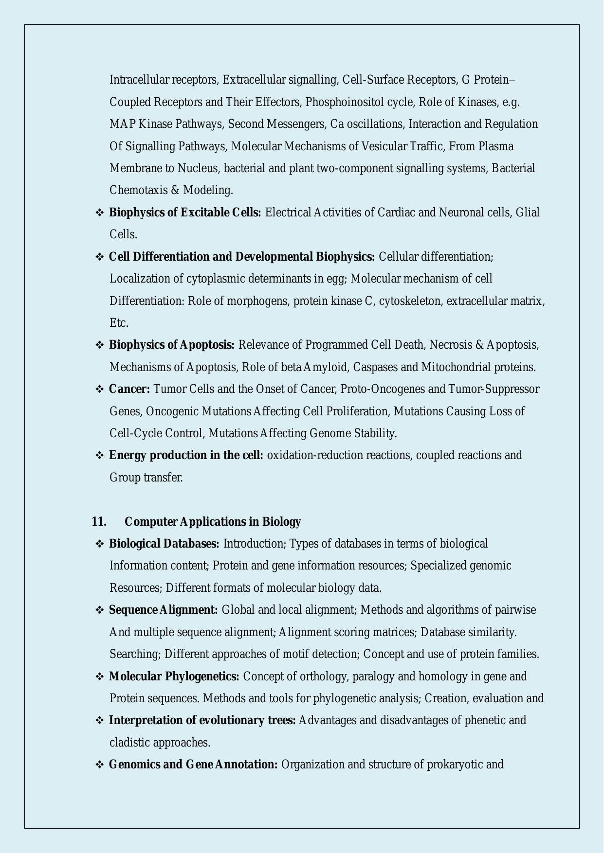 NTA PhD Entrance Exam Bio-Physics Syllabus - Page 10