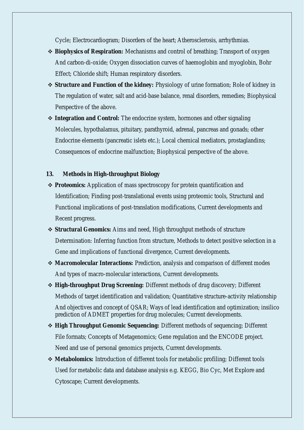 NTA PhD Entrance Exam Bio-Physics Syllabus - Page 12