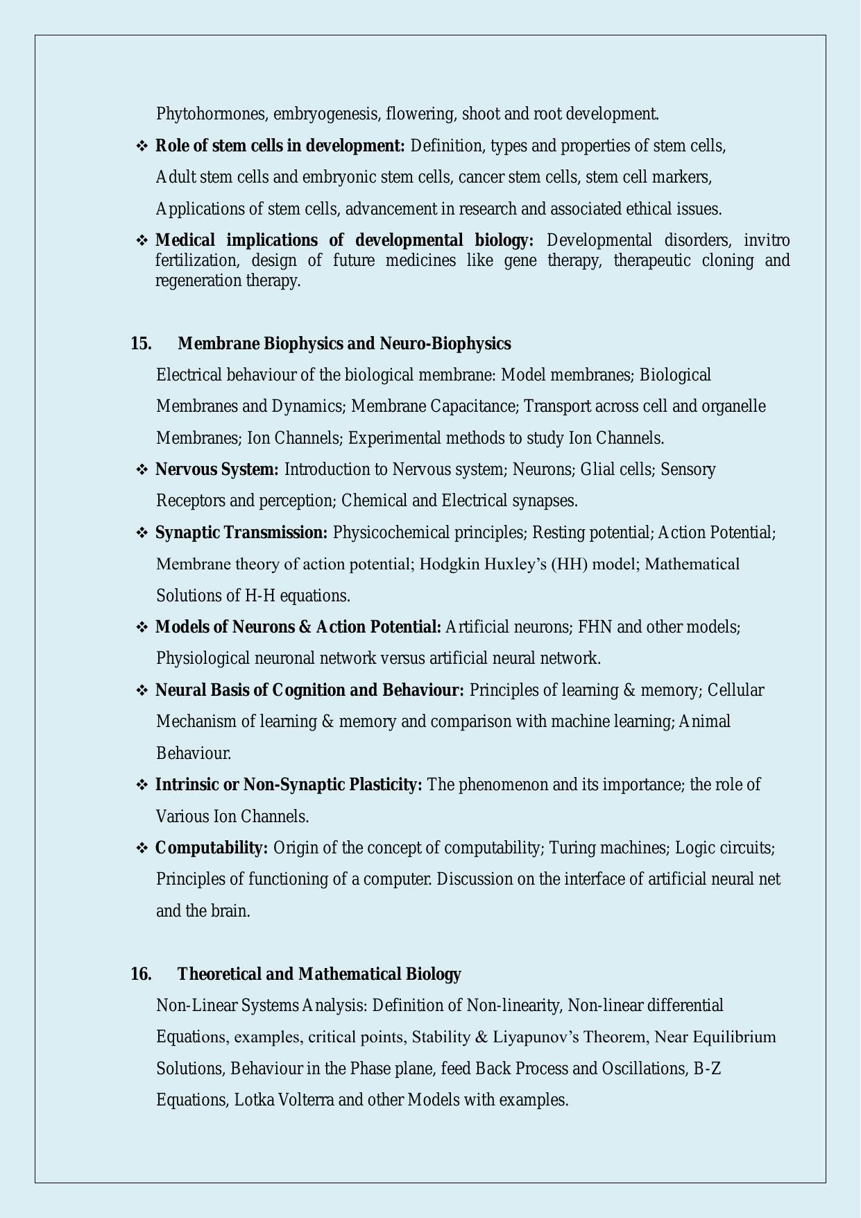NTA PhD Entrance Exam Bio-Physics Syllabus - Page 14