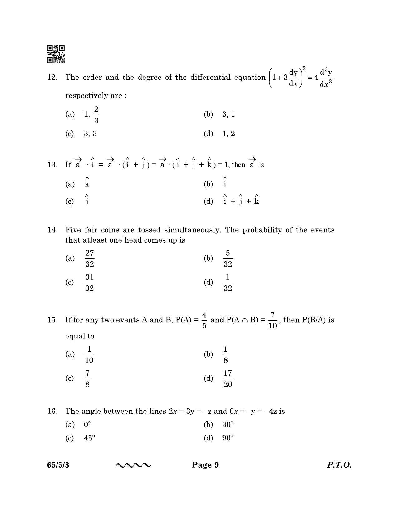 CBSE Class 12 65-5-3 MATHEMATICS 2023 Question Paper - Page 9