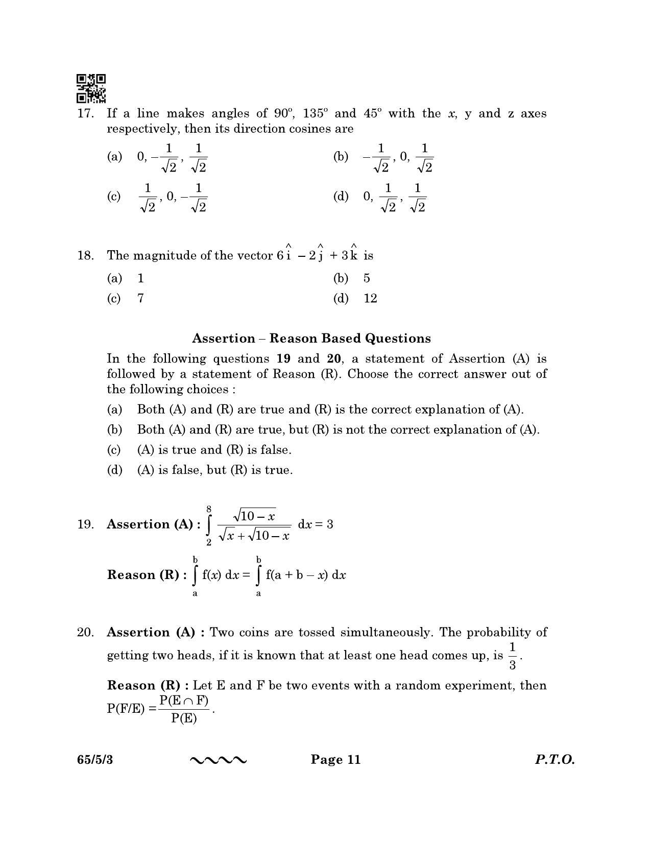 CBSE Class 12 65-5-3 MATHEMATICS 2023 Question Paper - Page 11
