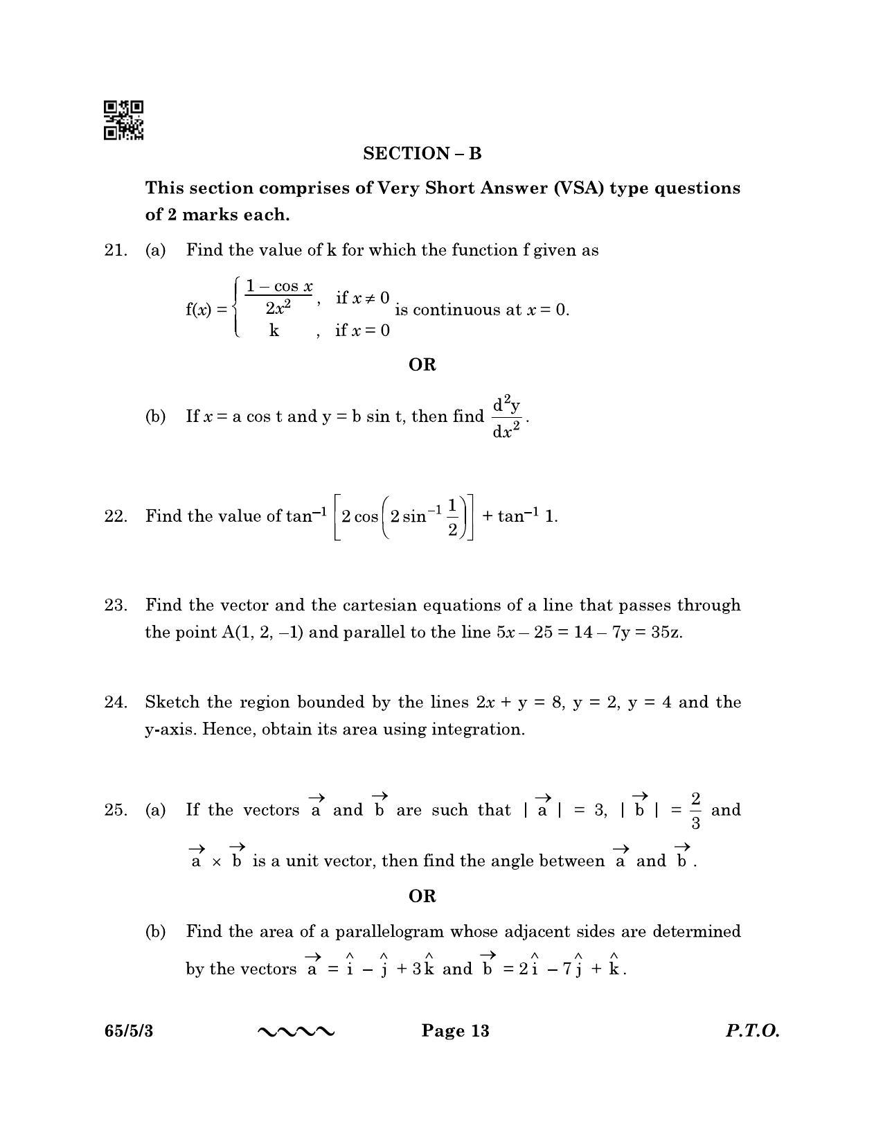 CBSE Class 12 65-5-3 MATHEMATICS 2023 Question Paper - Page 13