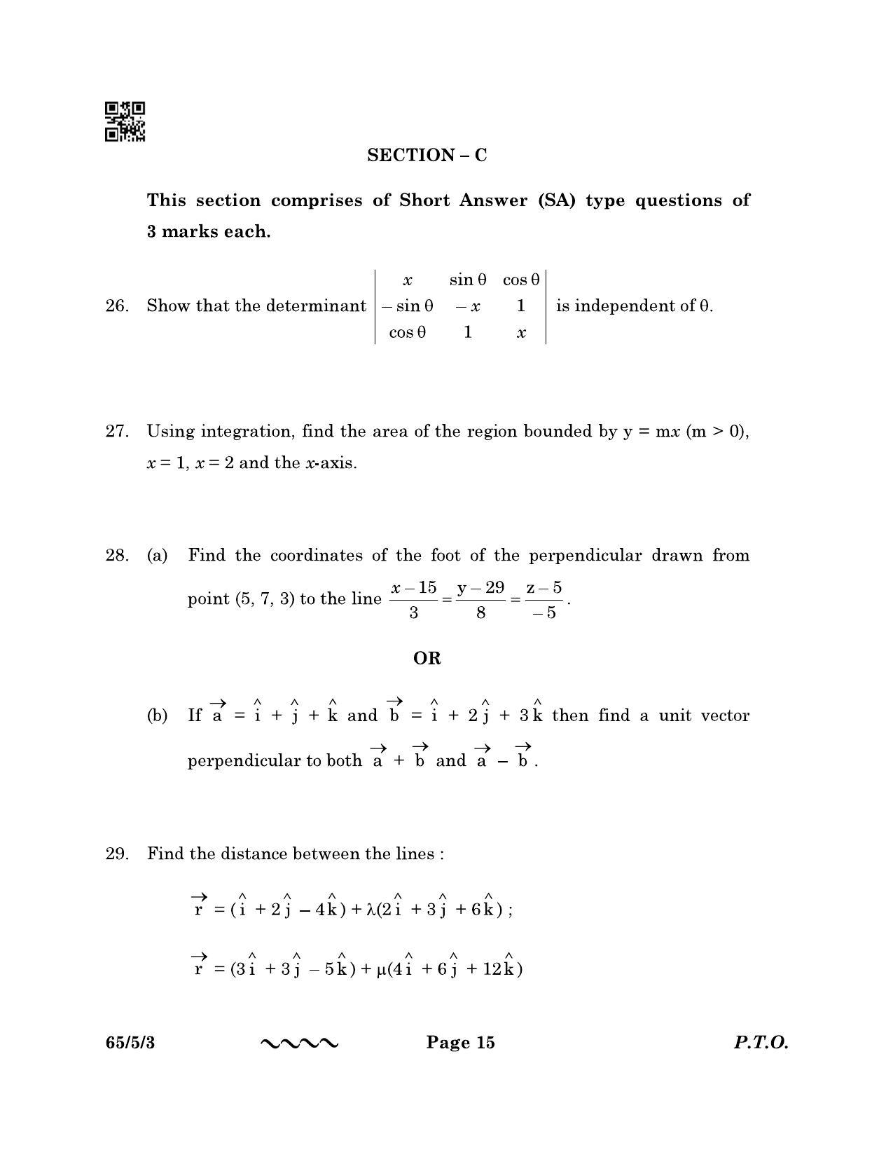 CBSE Class 12 65-5-3 MATHEMATICS 2023 Question Paper - Page 15