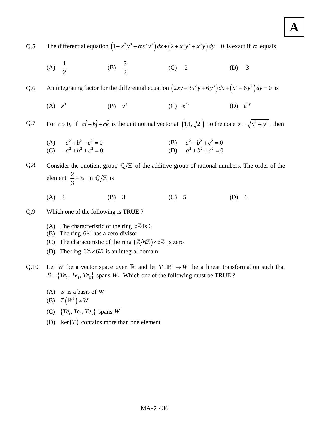 JAM 2012: MA Question Paper - Page 4
