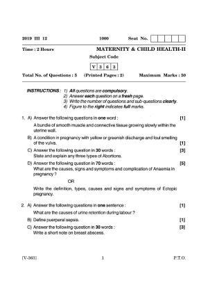 Goa Board Class 12 Maternity and Child Health - II  March 2019 (March 2019) Question Paper