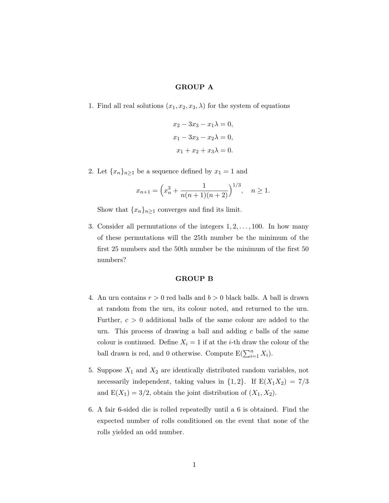 ISI Admission Test M.Stat.PSB 2018 Sample Paper - Page 1