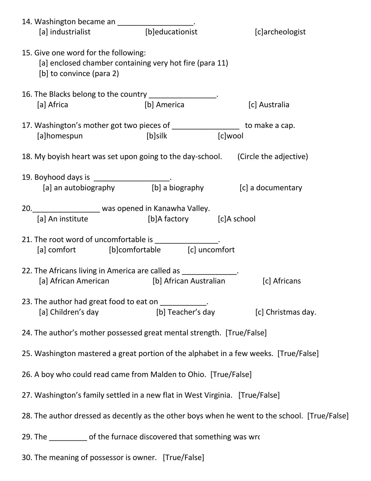 Worksheet for Class 4 English Assignment 57 Boyhood Days - Page 2