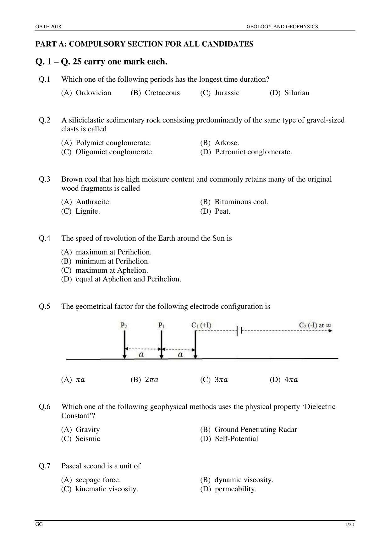 GATE 2018 Geology and Geophysics (GG) Question Paper with Answer Key - Page 3