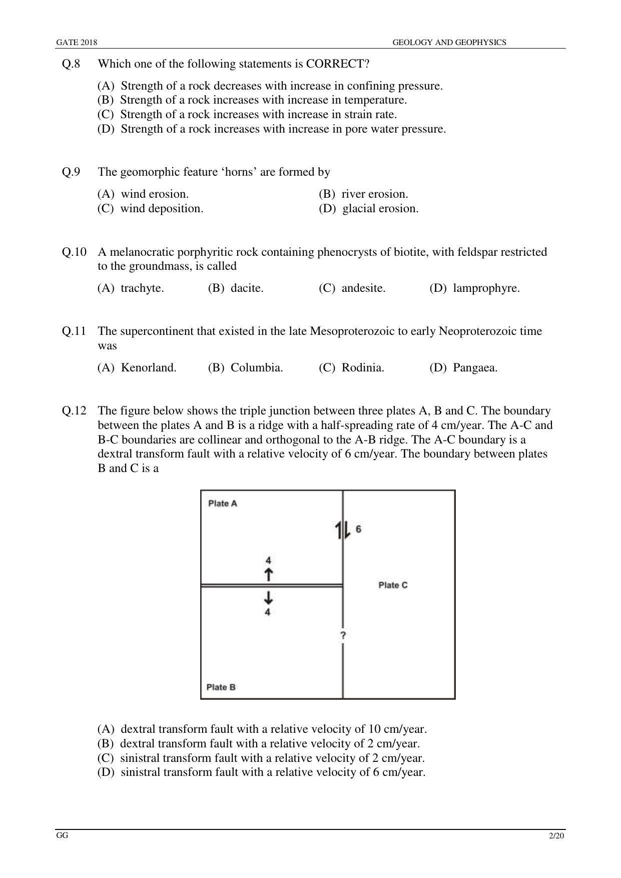 GATE 2018 Geology and Geophysics (GG) Question Paper with Answer Key - Page 4