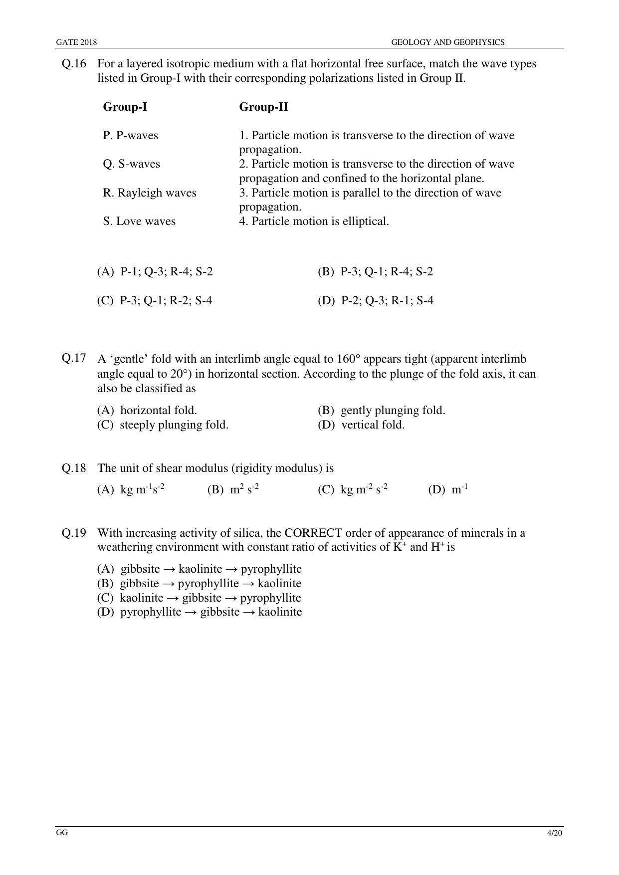 GATE 2018 Geology and Geophysics (GG) Question Paper with Answer Key - Page 6